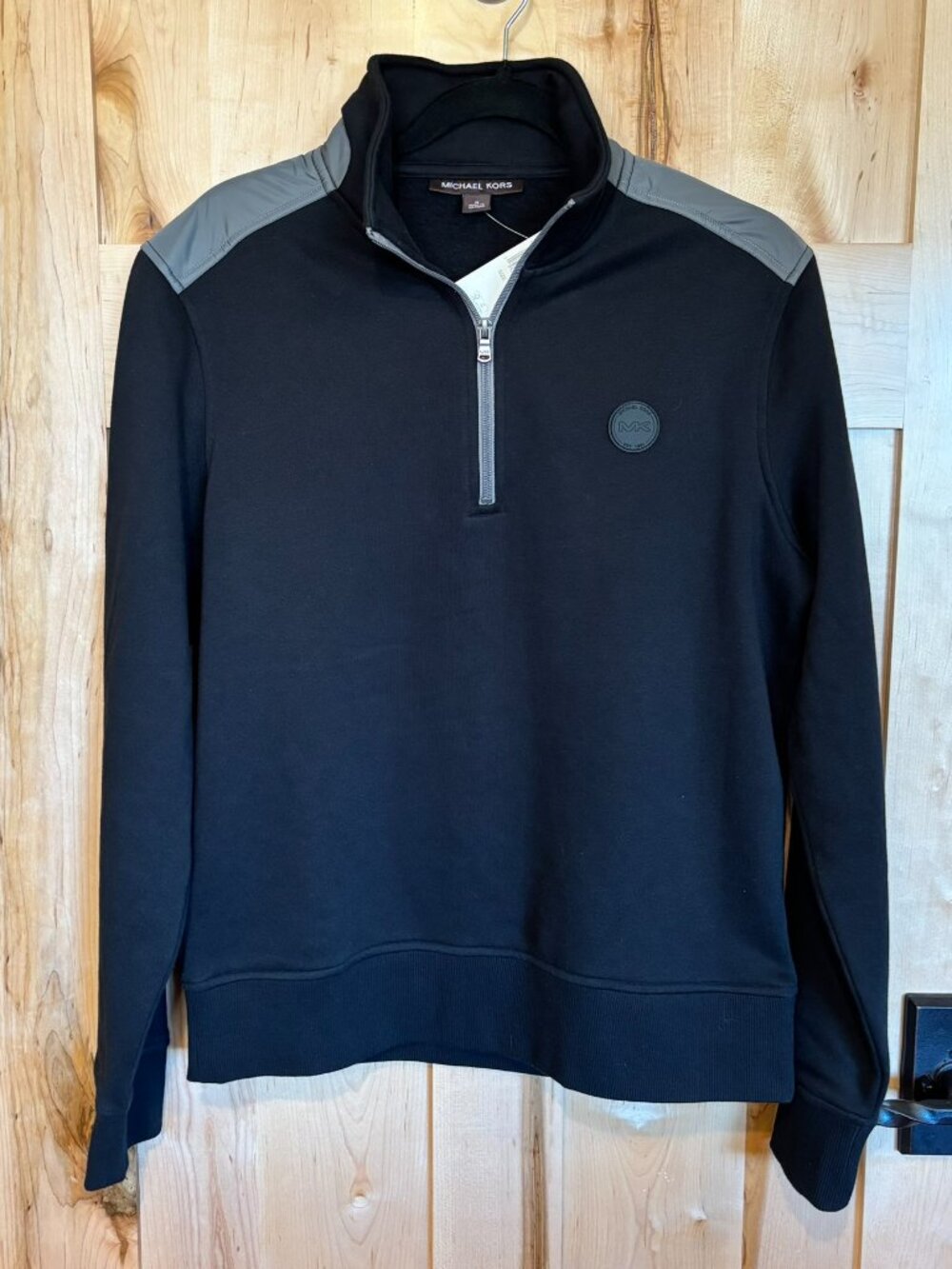New NWT Michael Kors Mock Neck Quarter Zip Pullover M Black Gray MSRP $89.50